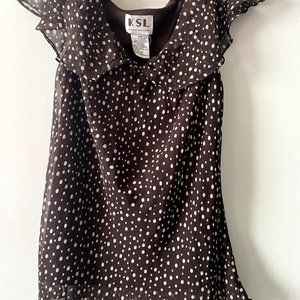 KSL Karin Stevens Women's 14W SLEEVELESS TOP BROWN w/ WHITE POLKA DOTS 100%Poly